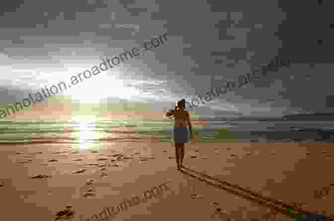 Tranquil Beach Scene With A Woman Walking Along The Shore Seaside Stroll Daniel Nayeri